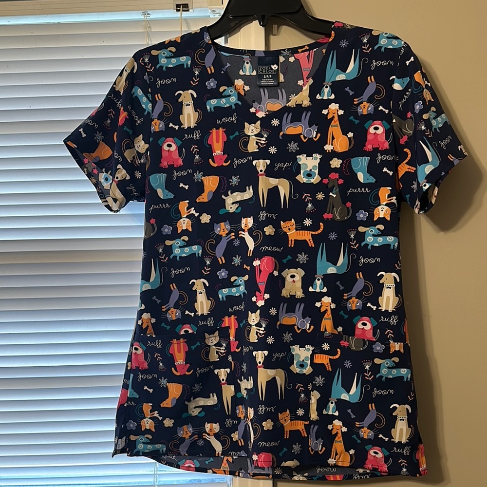 Women’s Blue Animal Print Scrub Top